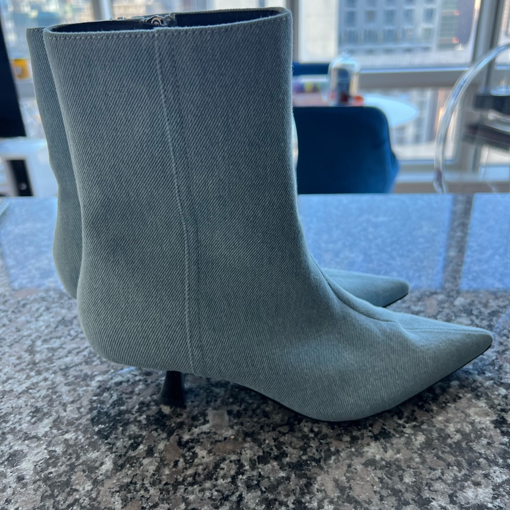 Zara Denim Kitten Heel Ankle Boots